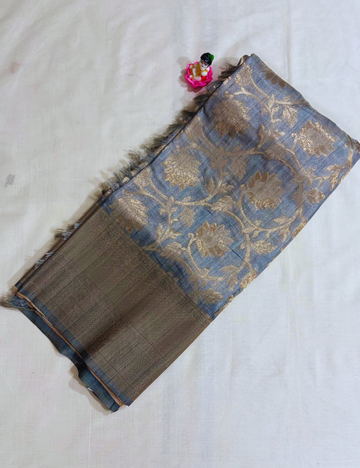 Grey with Silver Zari Weaving Banarasi Silk Saree