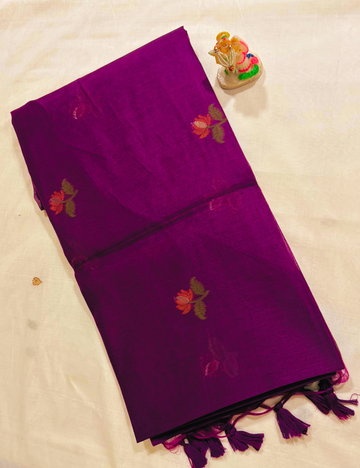 Magenta with Floral Motifs Linen Saree
