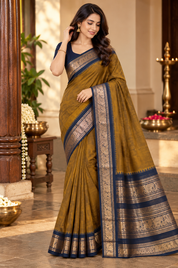 Mustard Yellow Pure Kaanji Cotton Saree