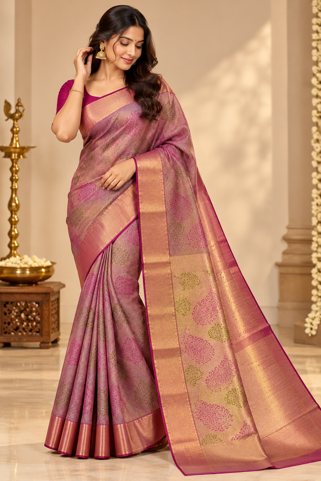 Premium Pink & Gold Traditional Saree