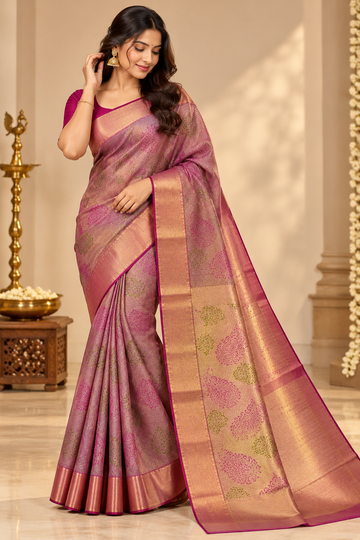 Premium Pink & Gold Traditional Saree