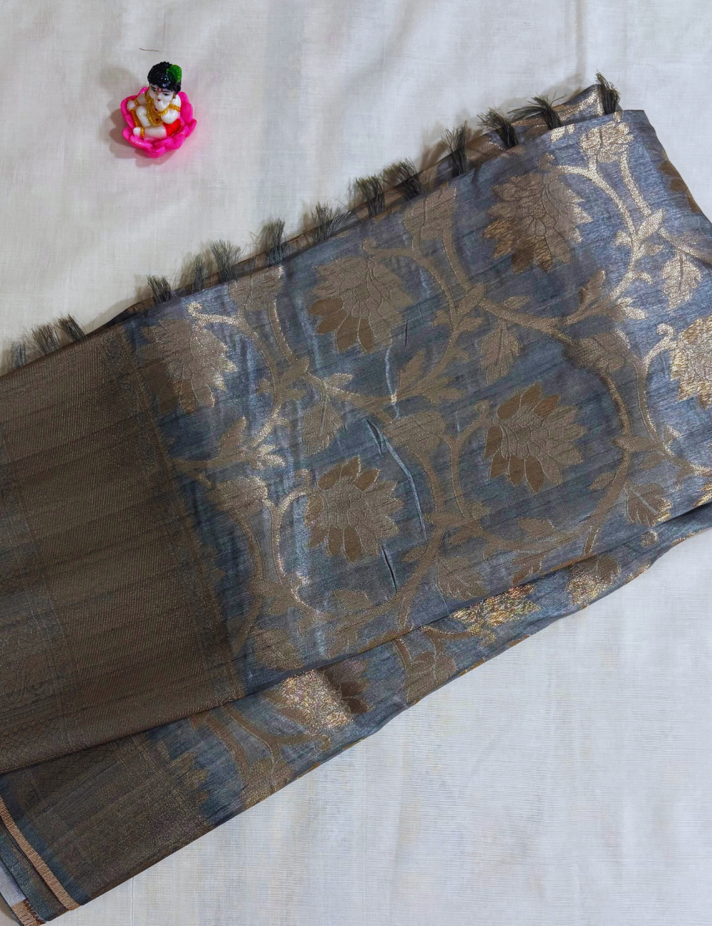 Grey with Silver Zari Weaving Banarasi Silk Saree