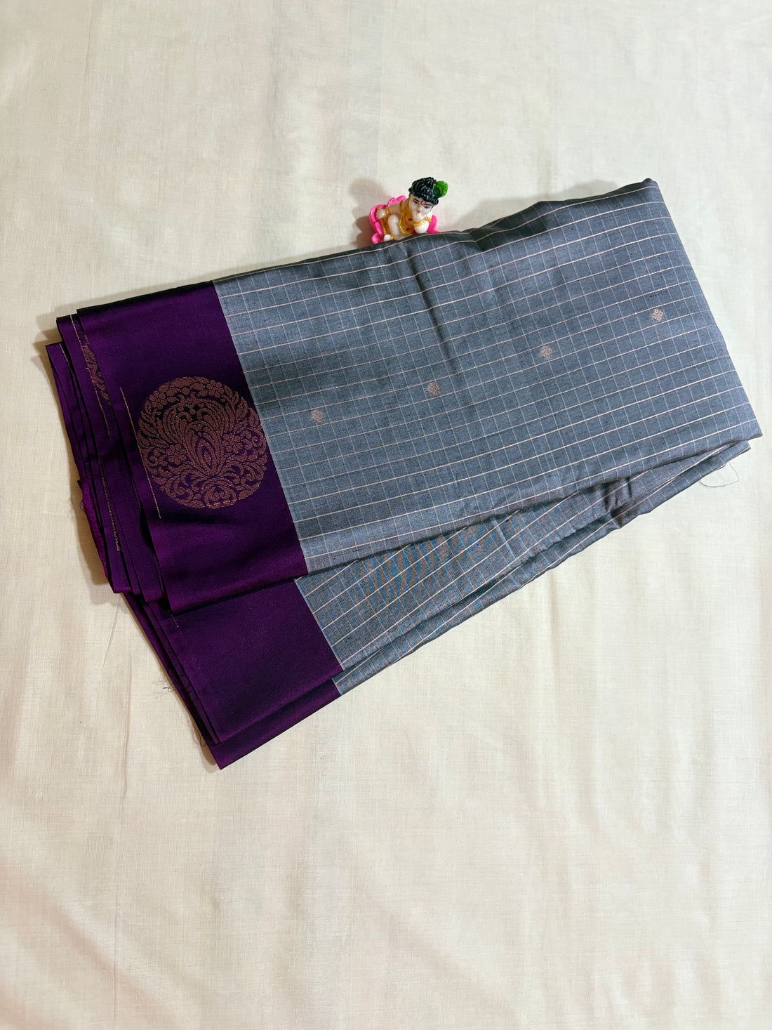 Grey & Purple Semi Silk Saree
