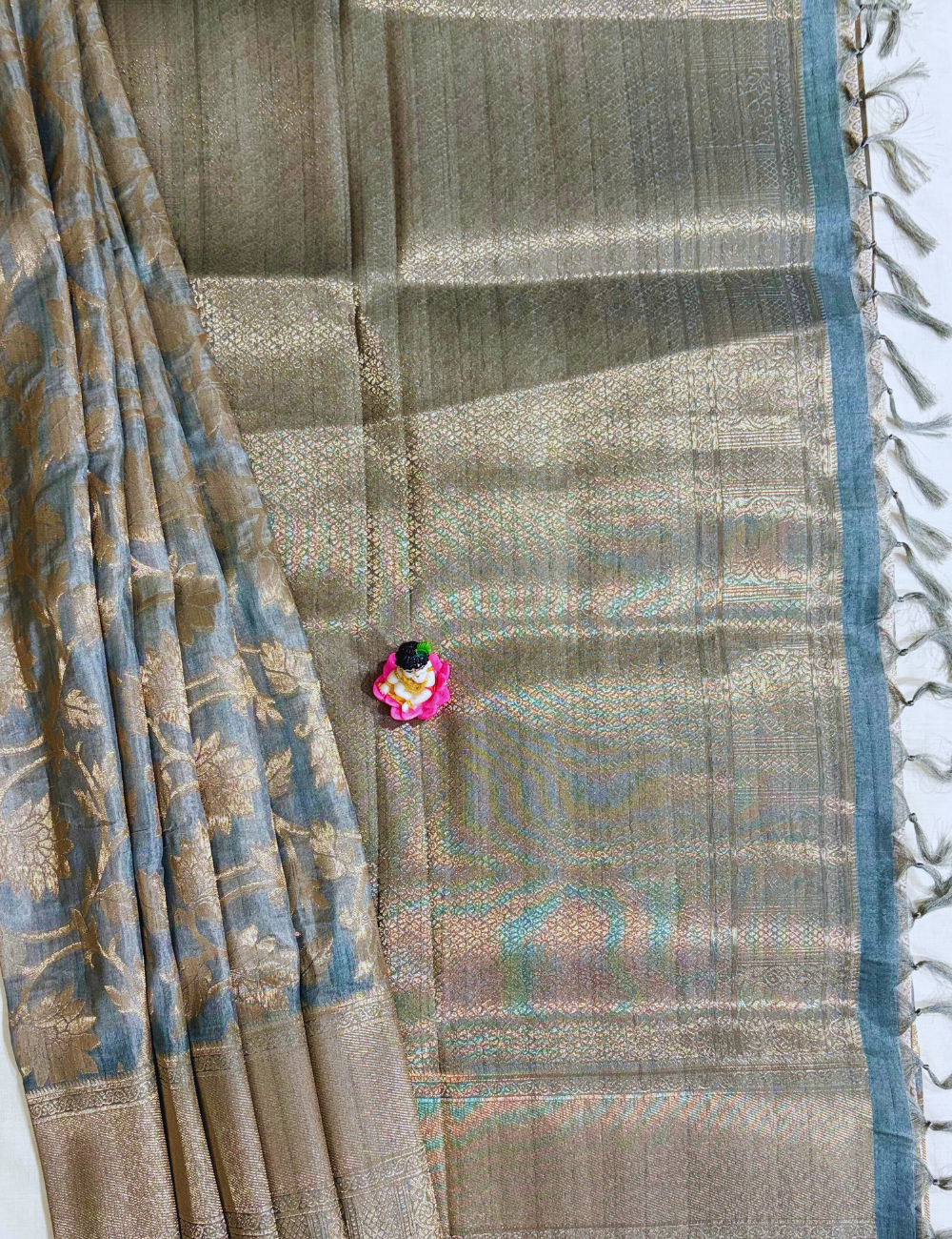 Grey with Silver Zari Weaving Banarasi Silk Saree