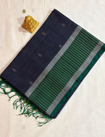 Grey & Green Silk Cotton Saree
