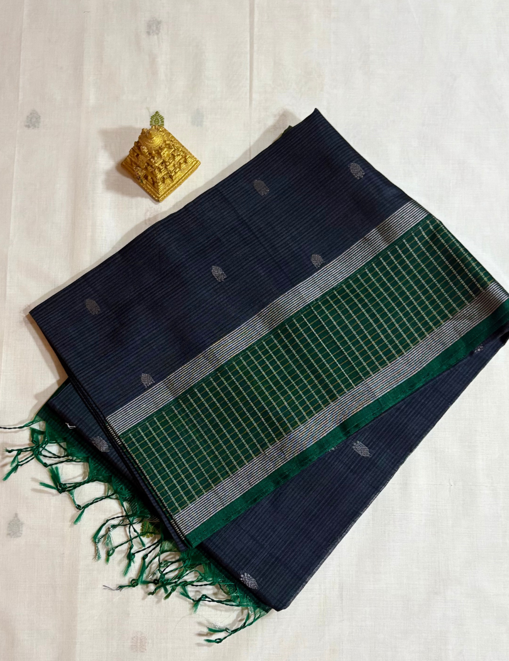 Grey & Green Silk Cotton Saree