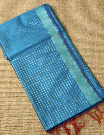 Aqua Blue With Royal Blue Raw Silk Saree