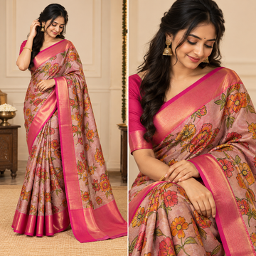 Jothika Inspired Pink Floral Saree