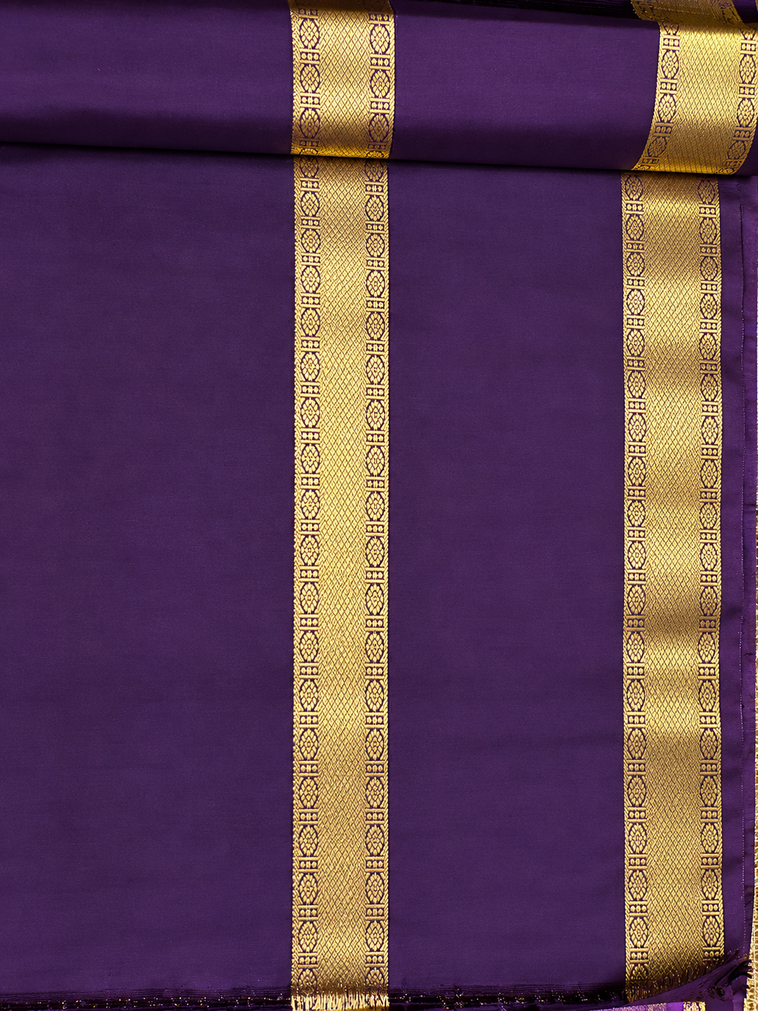 Taupe Soft Silk Saree with Purple & Gold Zari Border