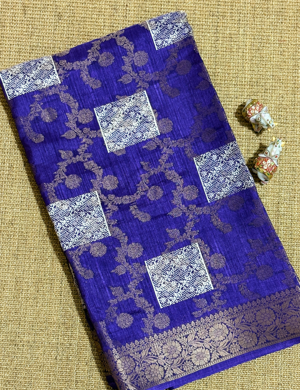 Royal Blue Semi Tussar Saree with Silver Zari Geometric Pallu