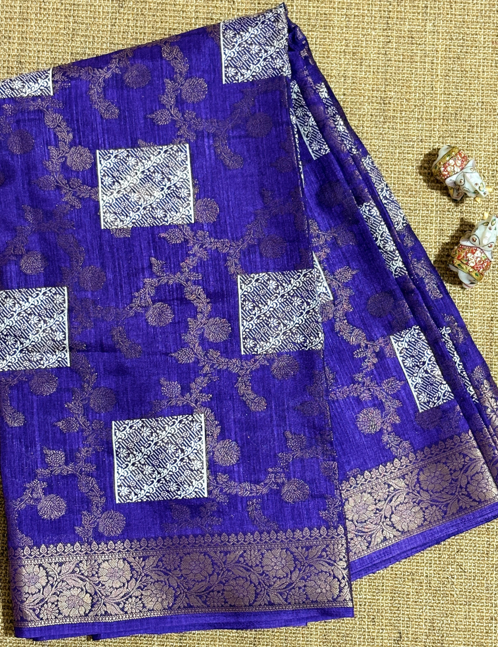 Royal Blue Semi Tussar Saree with Silver Zari Geometric Pallu