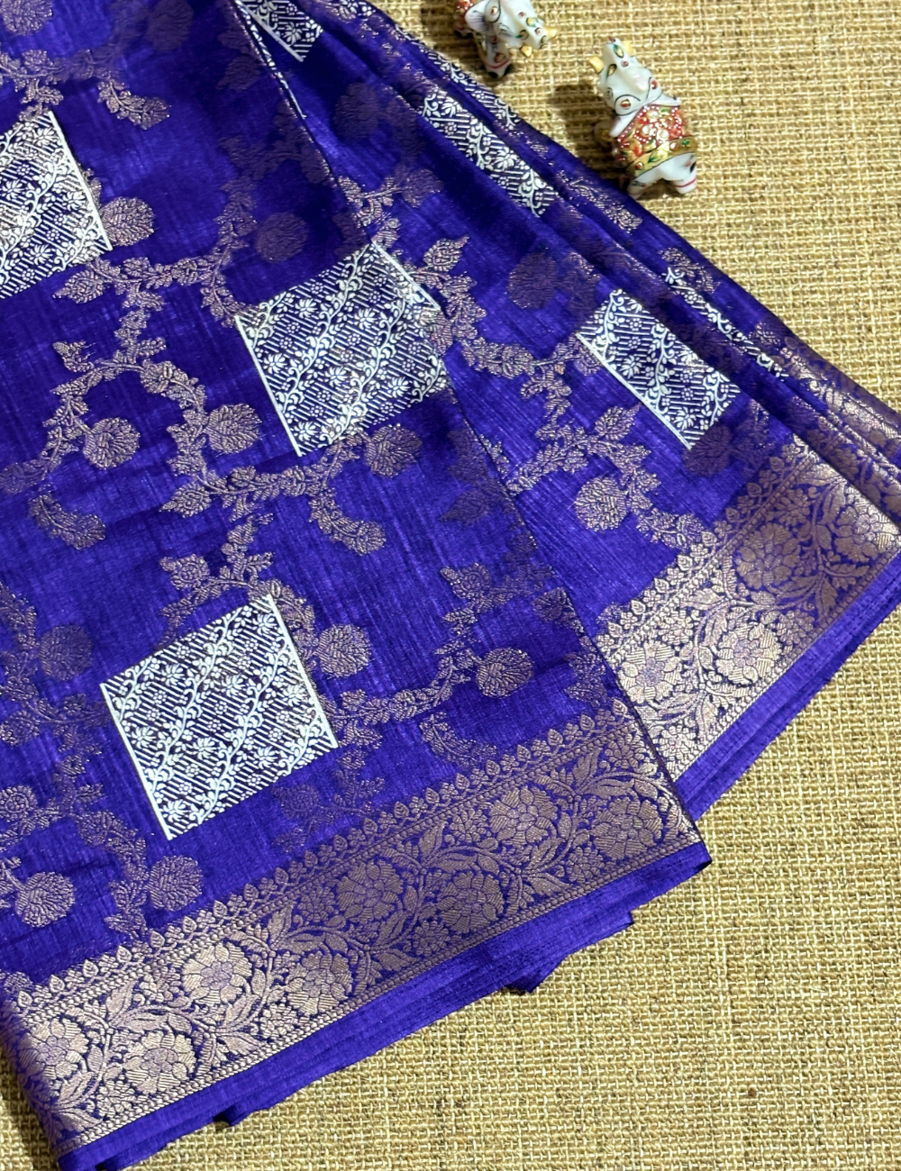 Royal Blue Semi Tussar Saree with Silver Zari Geometric Pallu