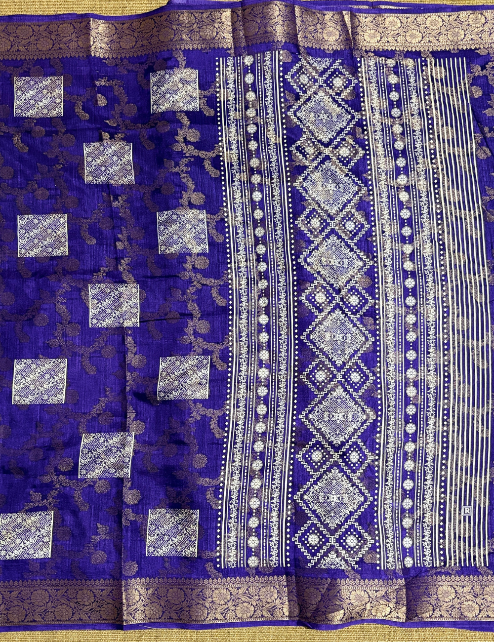 Royal Blue Semi Tussar Saree with Silver Zari Geometric Pallu