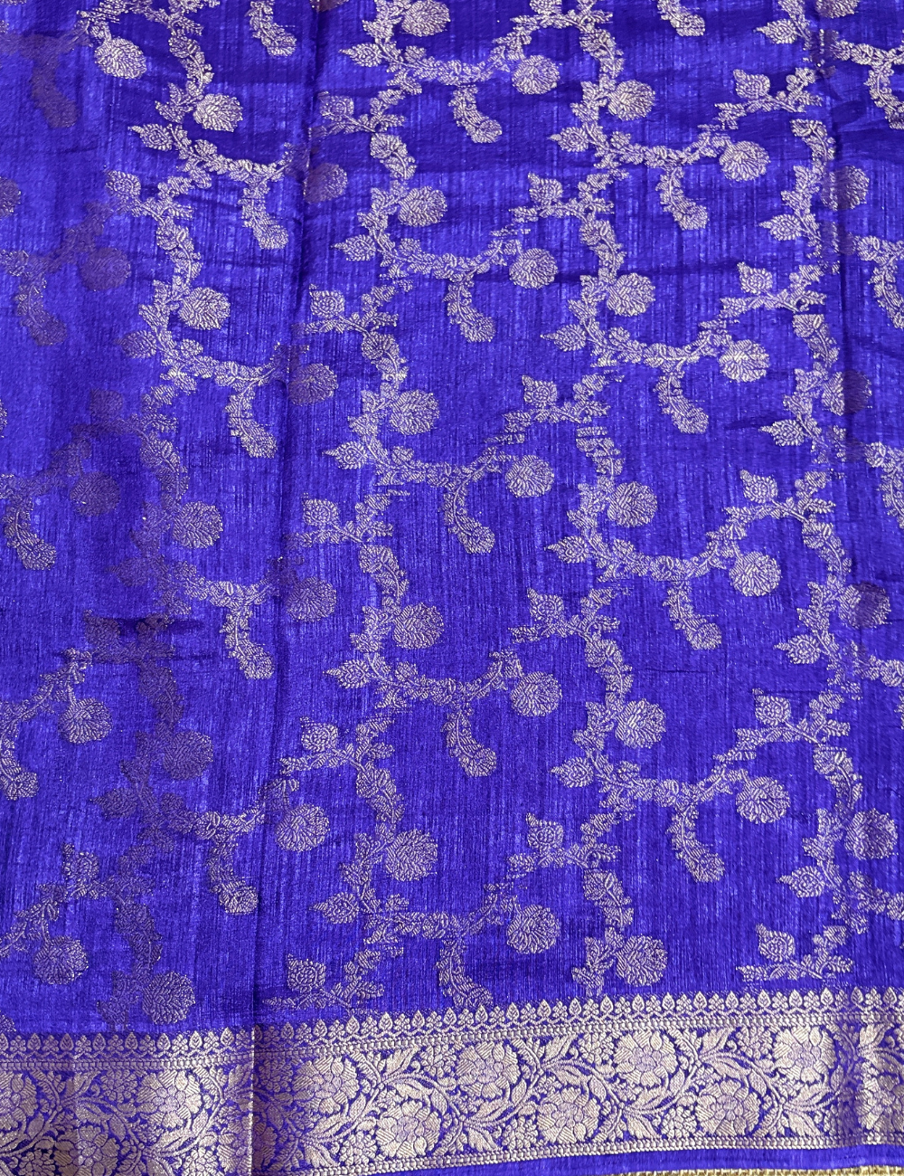 Royal Blue Semi Tussar Saree with Silver Zari Geometric Pallu
