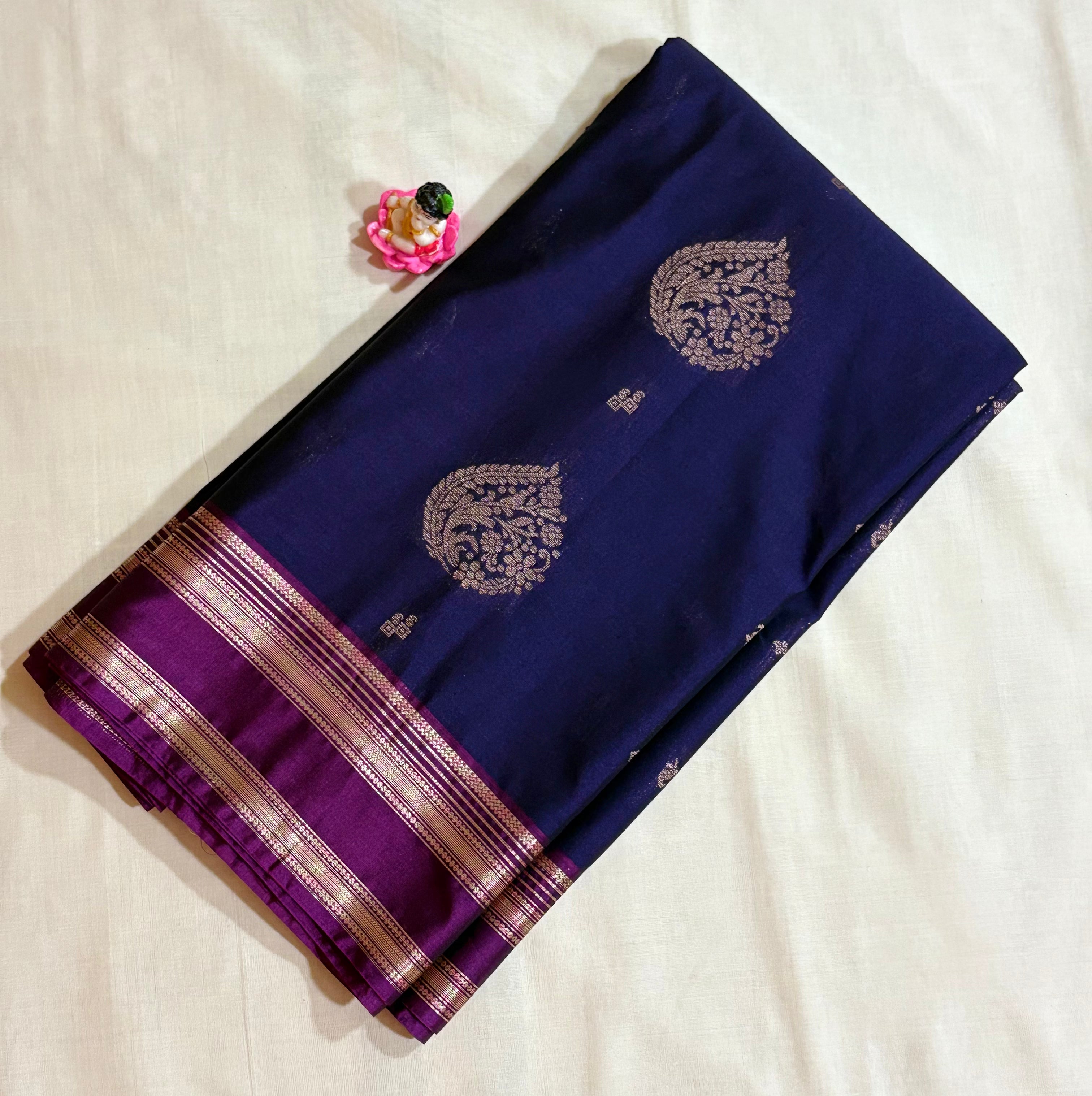 Navy Blue Semi silk saree