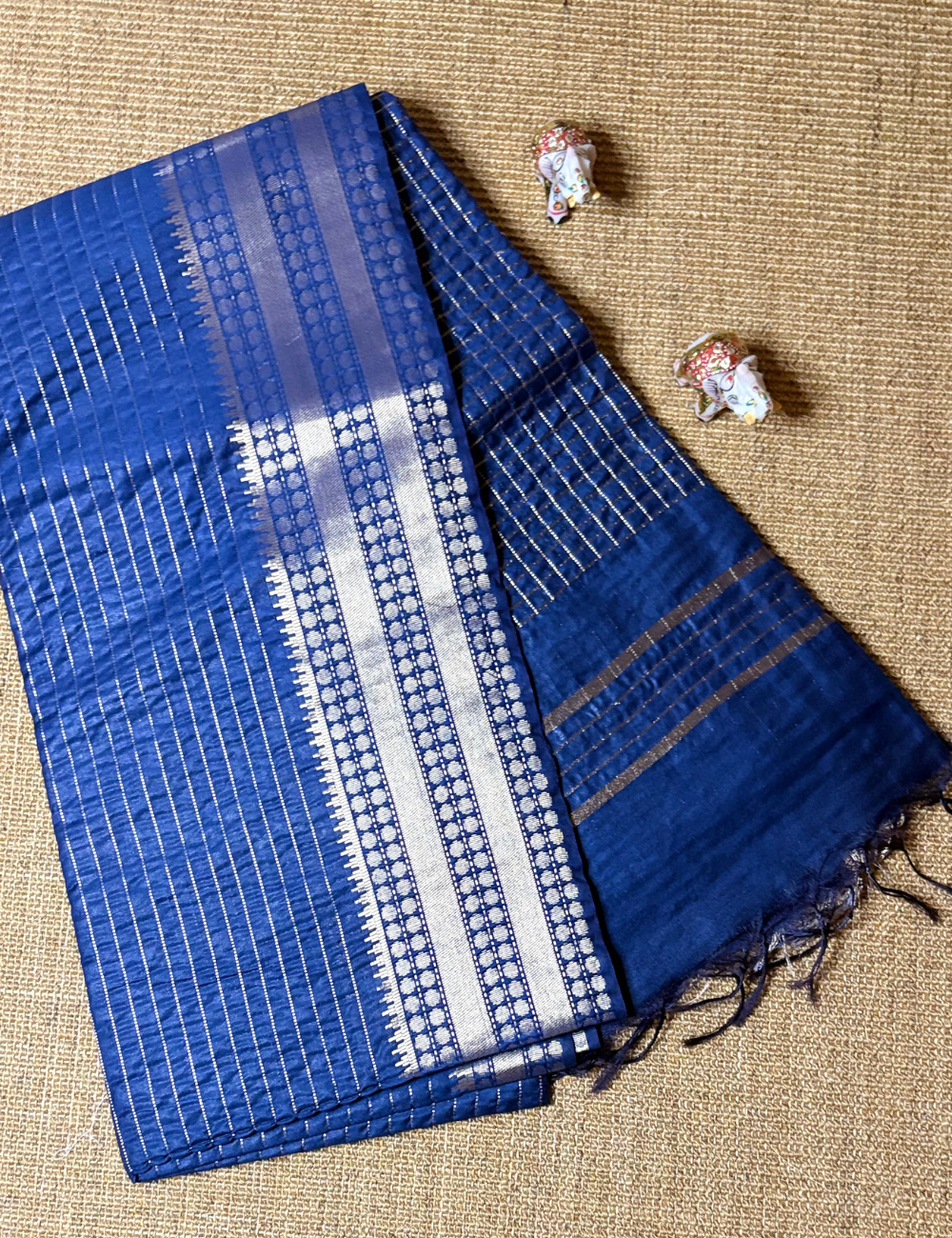Royal Blue Checked Moonga Silk Saree
