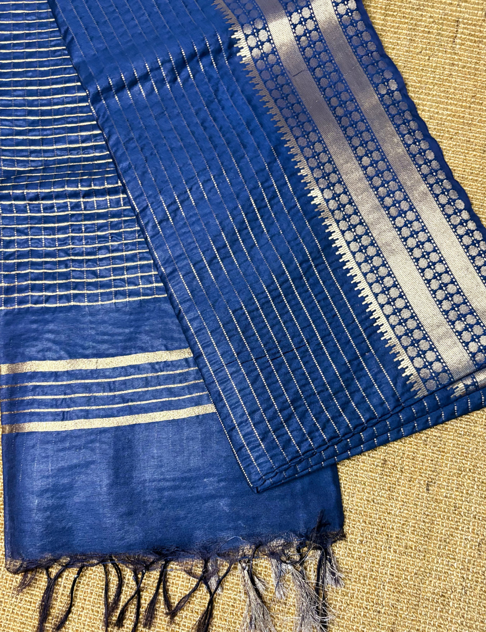Royal Blue Checked Moonga Silk Saree