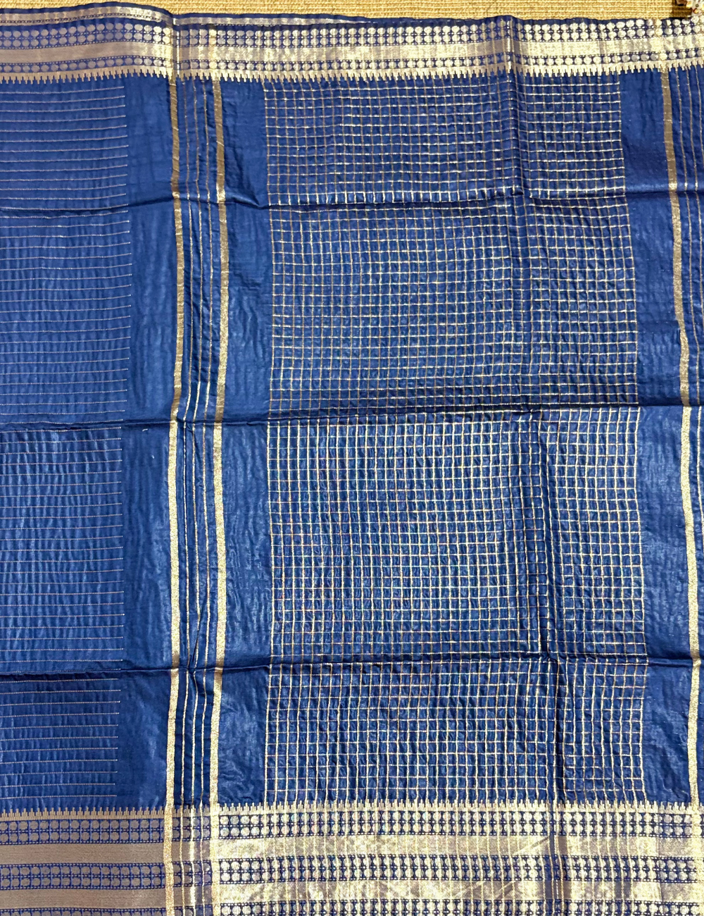 Royal Blue Checked Moonga Silk Saree