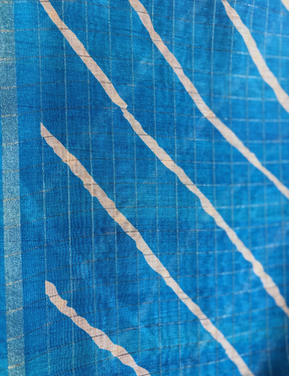 Hand-Painted  Green & Blue Painted Madhubani -lehariya Saree