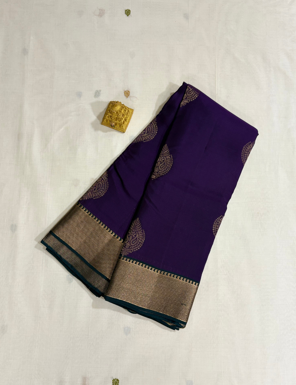 Purple  with Green Zari Border Kanjipuram Silk Saree