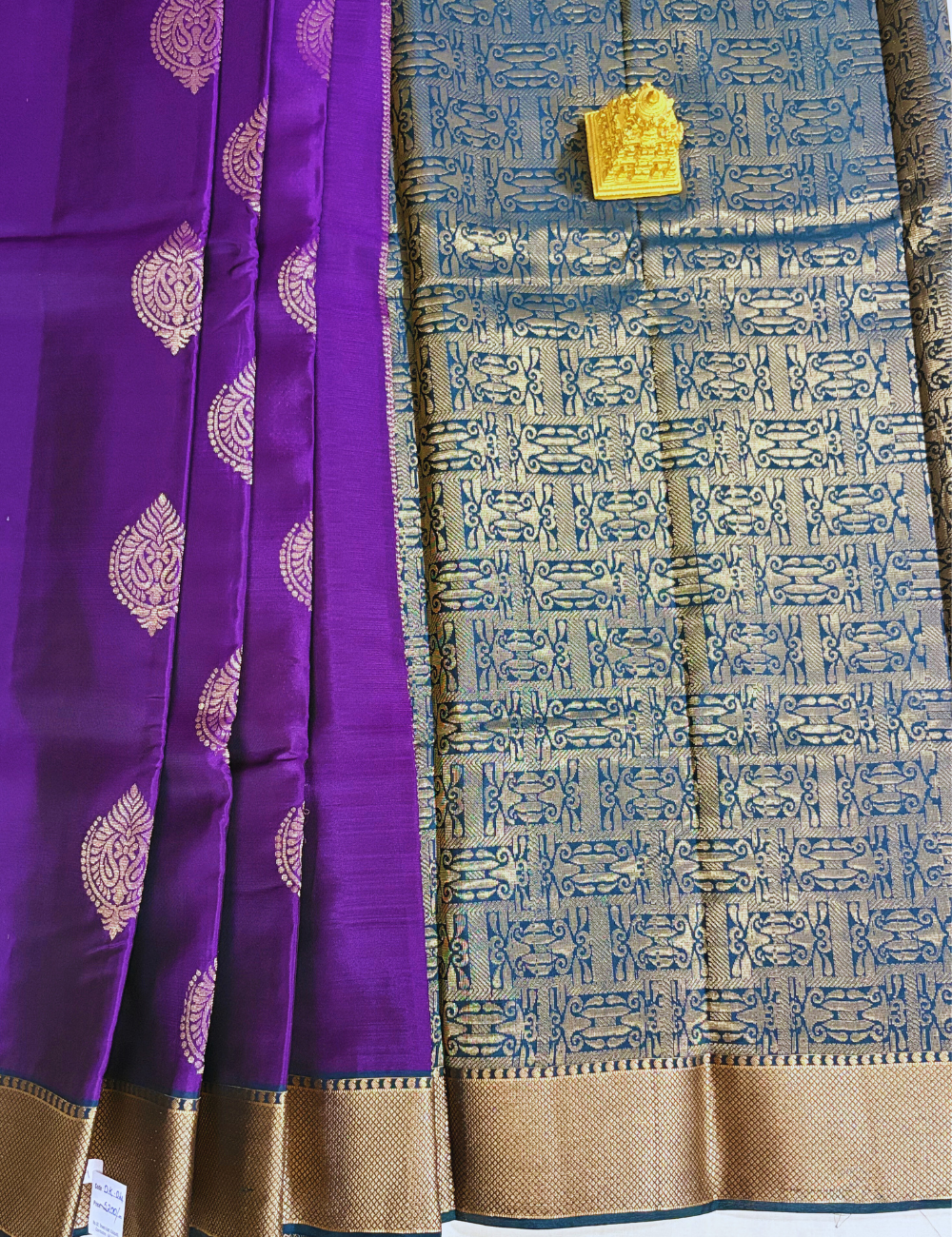 Purple  with Green Zari Border Kanjipuram Silk Saree