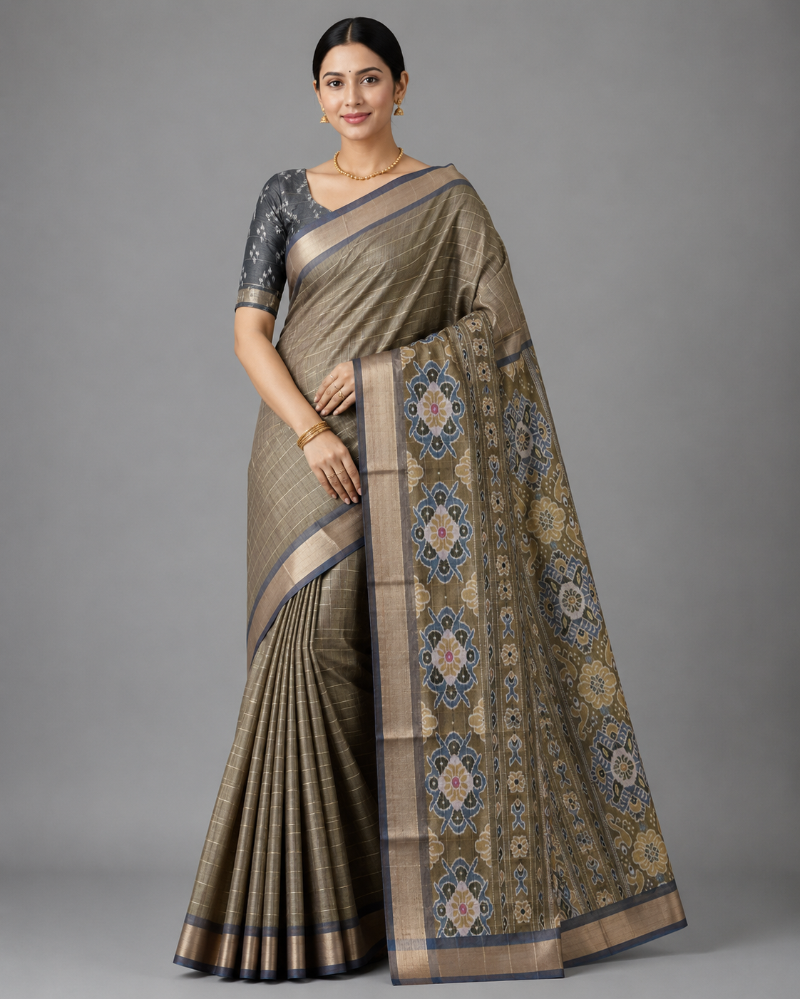 Olive Green Saree With  Floral Woven Pallu Koriya Silk Saree