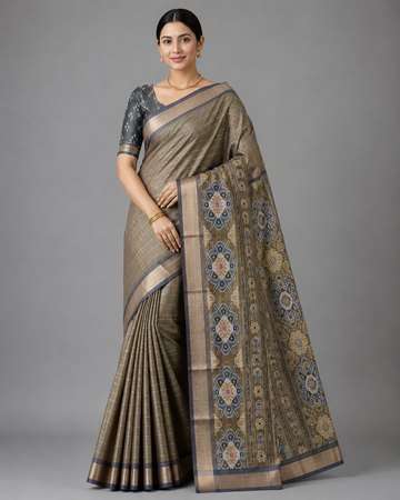 Olive Green Saree With  Floral Woven Pallu Koriya Silk Saree