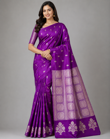 Purple Viscose Silk Saree