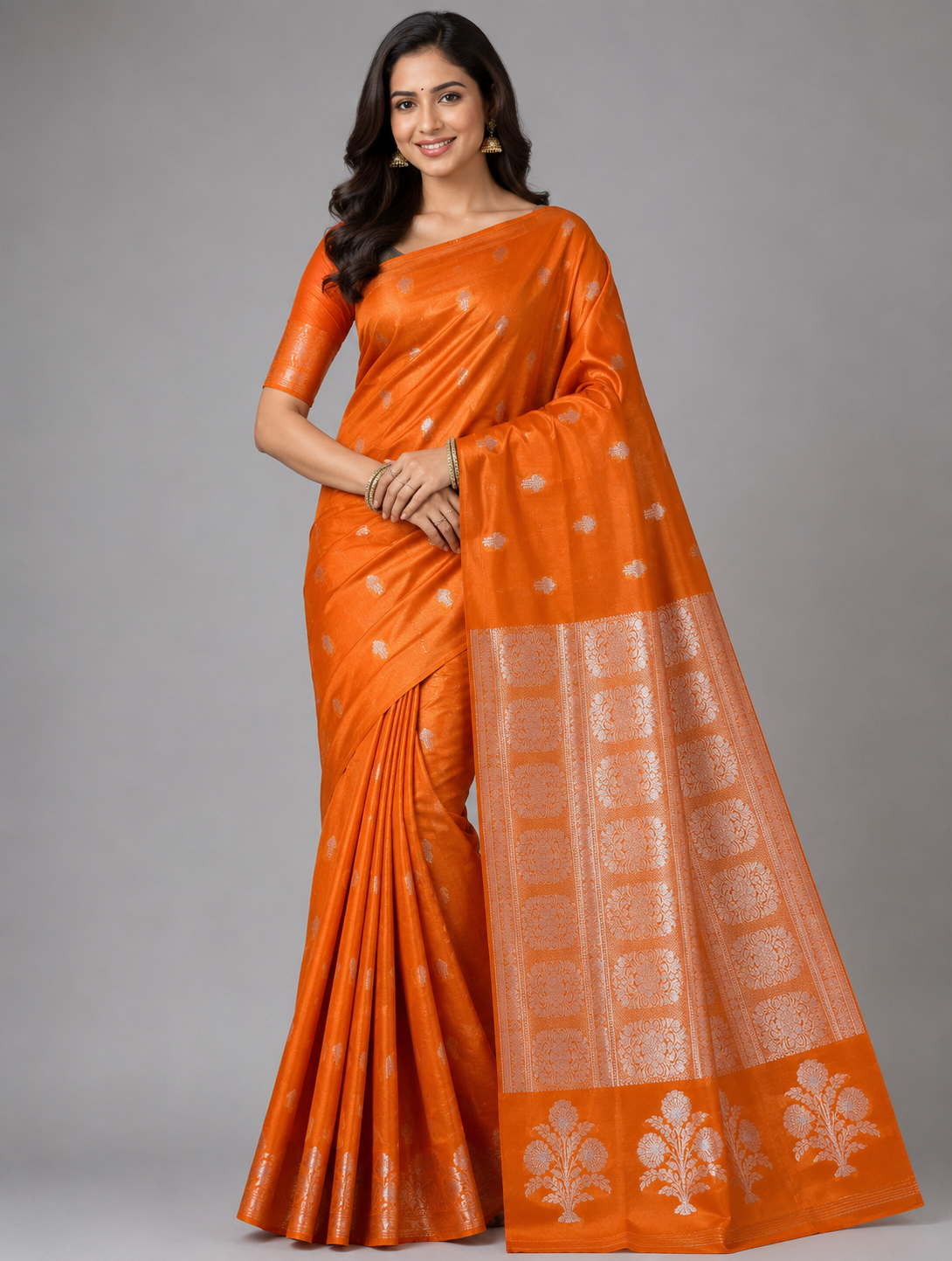 Orange Viscose Silk Saree