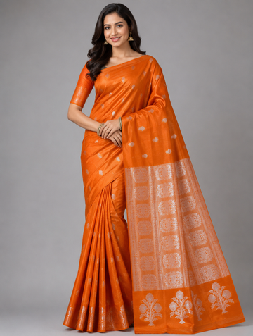 Orange Viscose Silk Saree