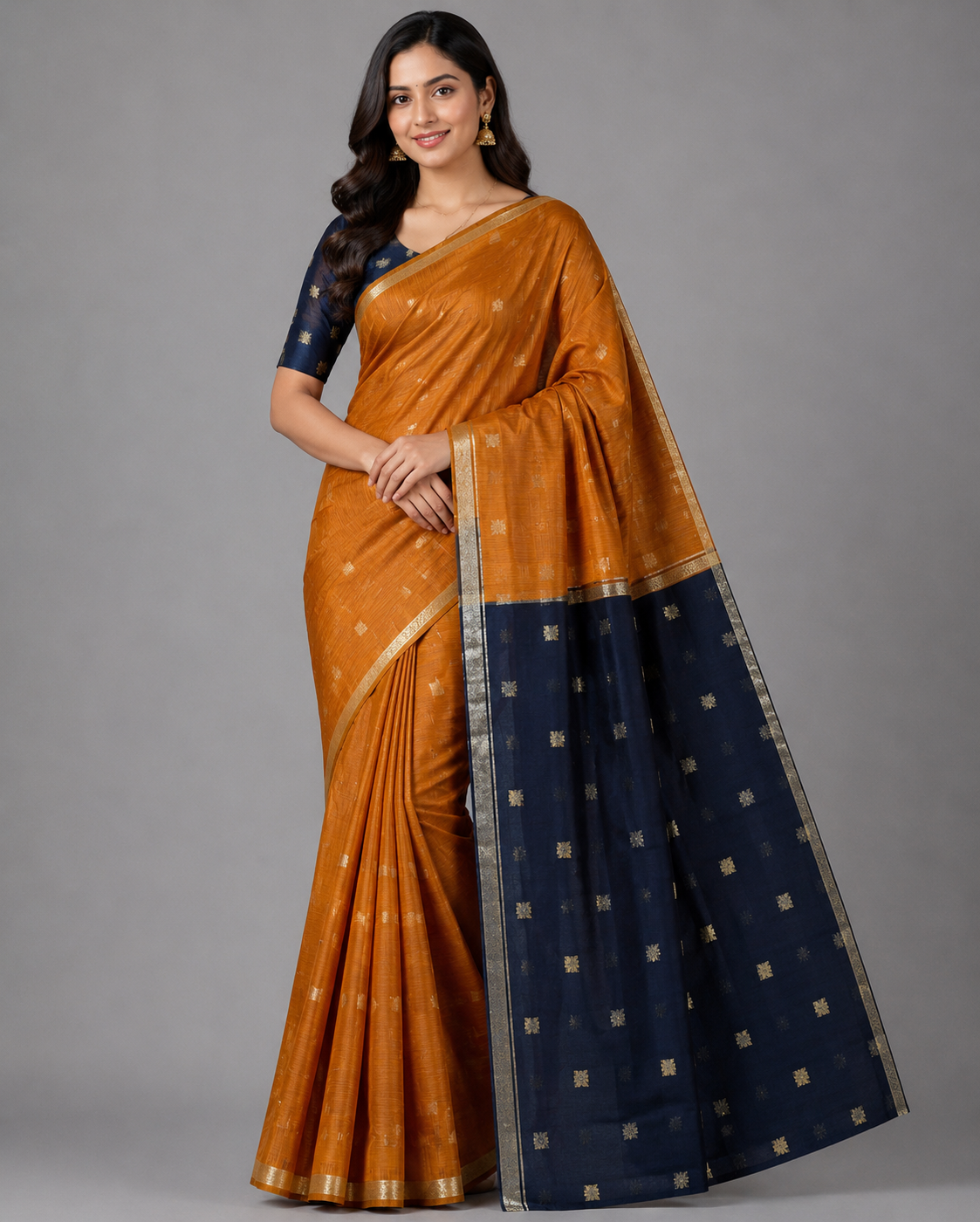 Classic Kalyani Cotton Saree in Mustard Yellow & Black with Zari Border