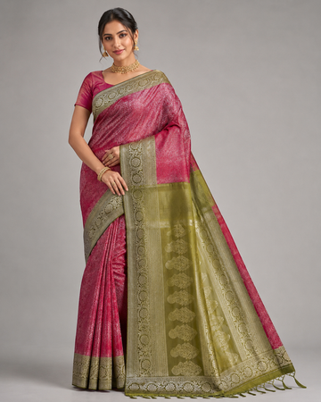 Olive & Rose Red Soft Silk Saree