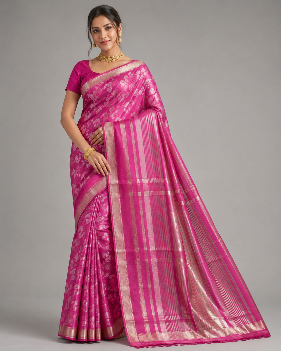 Pink Printed Silk Saree