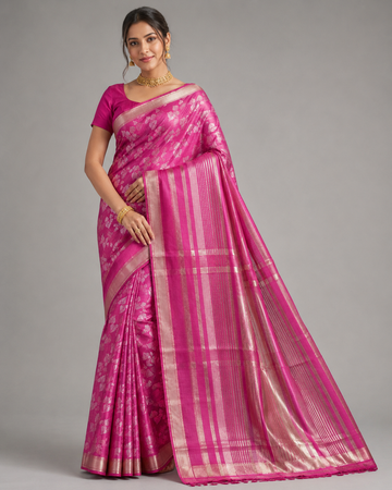 Pink Printed Silk Saree