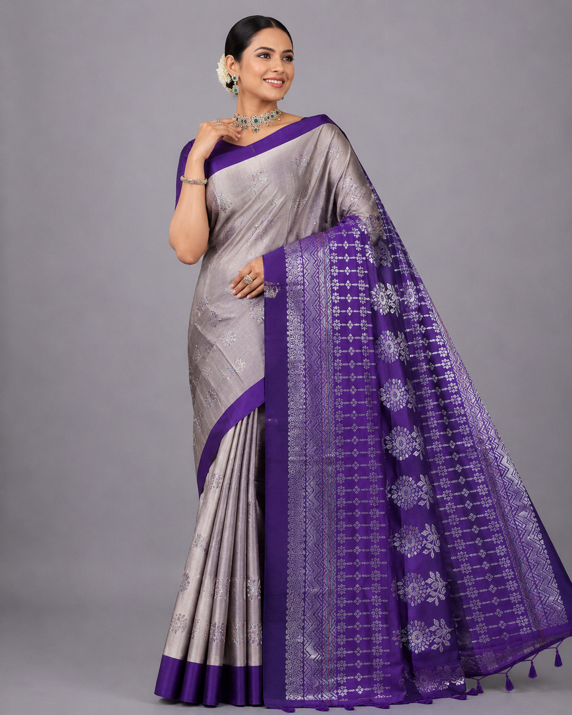 Dual Shade Purple Soft Silk Saree