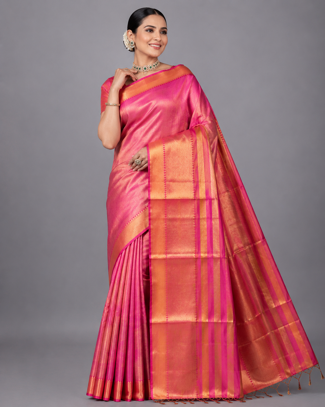 Rani Pink Tissue Silk Saree