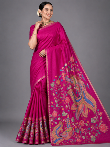 Dark Pink Kosha Tussar Saree