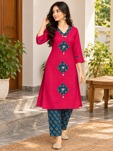Pure Cotton Pink Kurta Pant Set with Lining