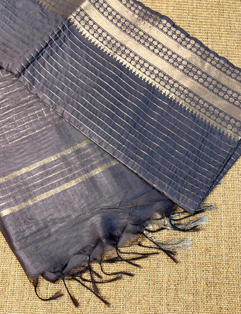 Elephant Grey Checked Moonga Silk Saree