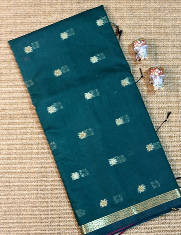 Rich teal green with a Pinkish-Red Kalyani Cotton Saree