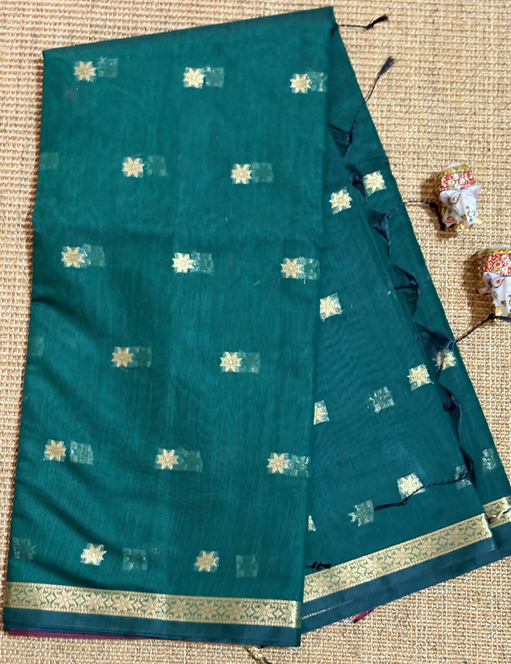 Rich teal green with a Pinkish-Red Kalyani Cotton Saree