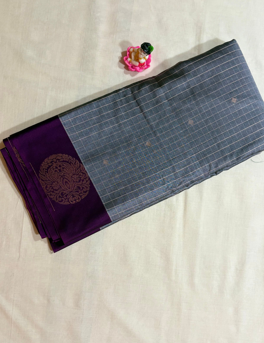 Grey & Purple Semi Silk Saree