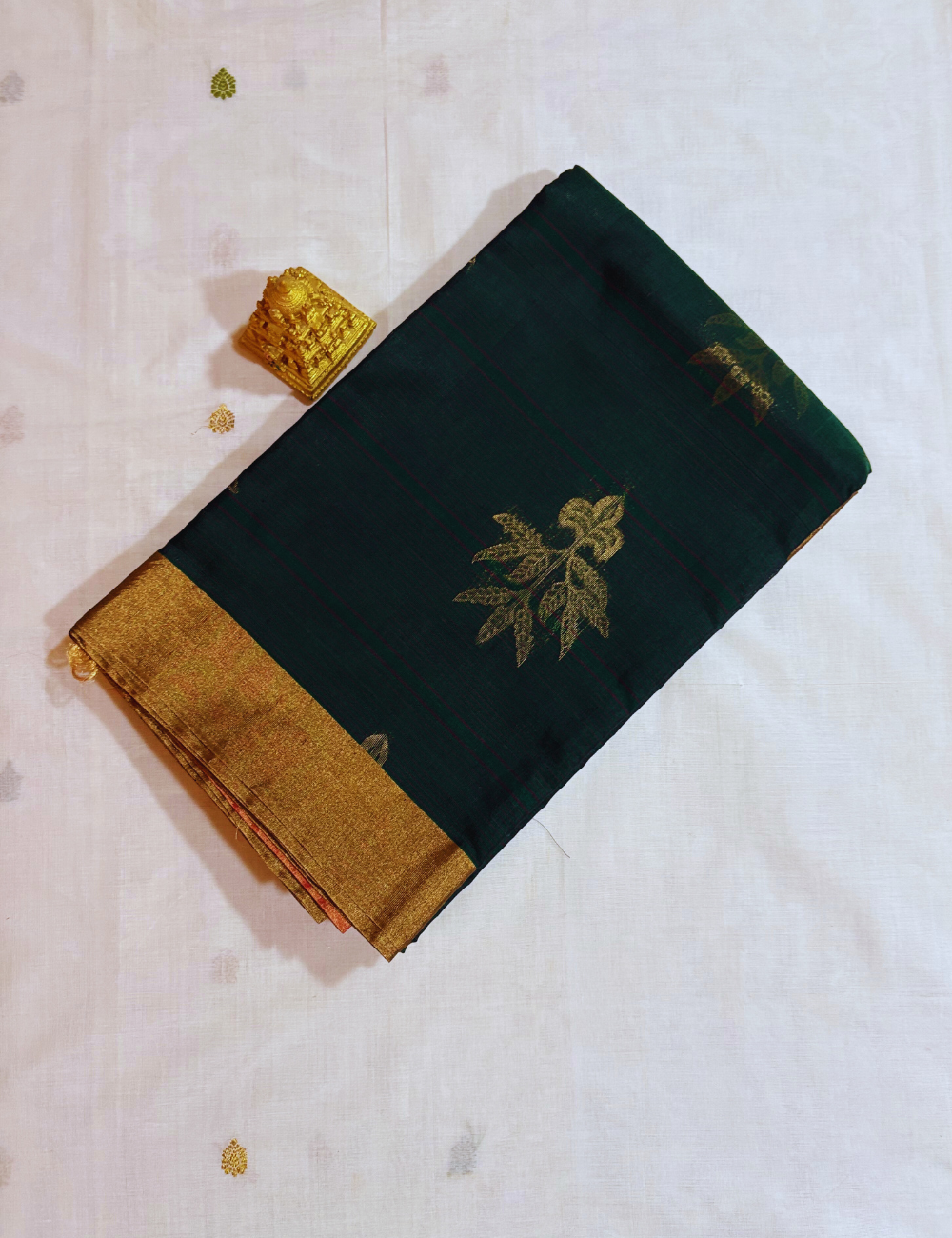 Green & Pink with Golden Zari Silk  Cotton Saree