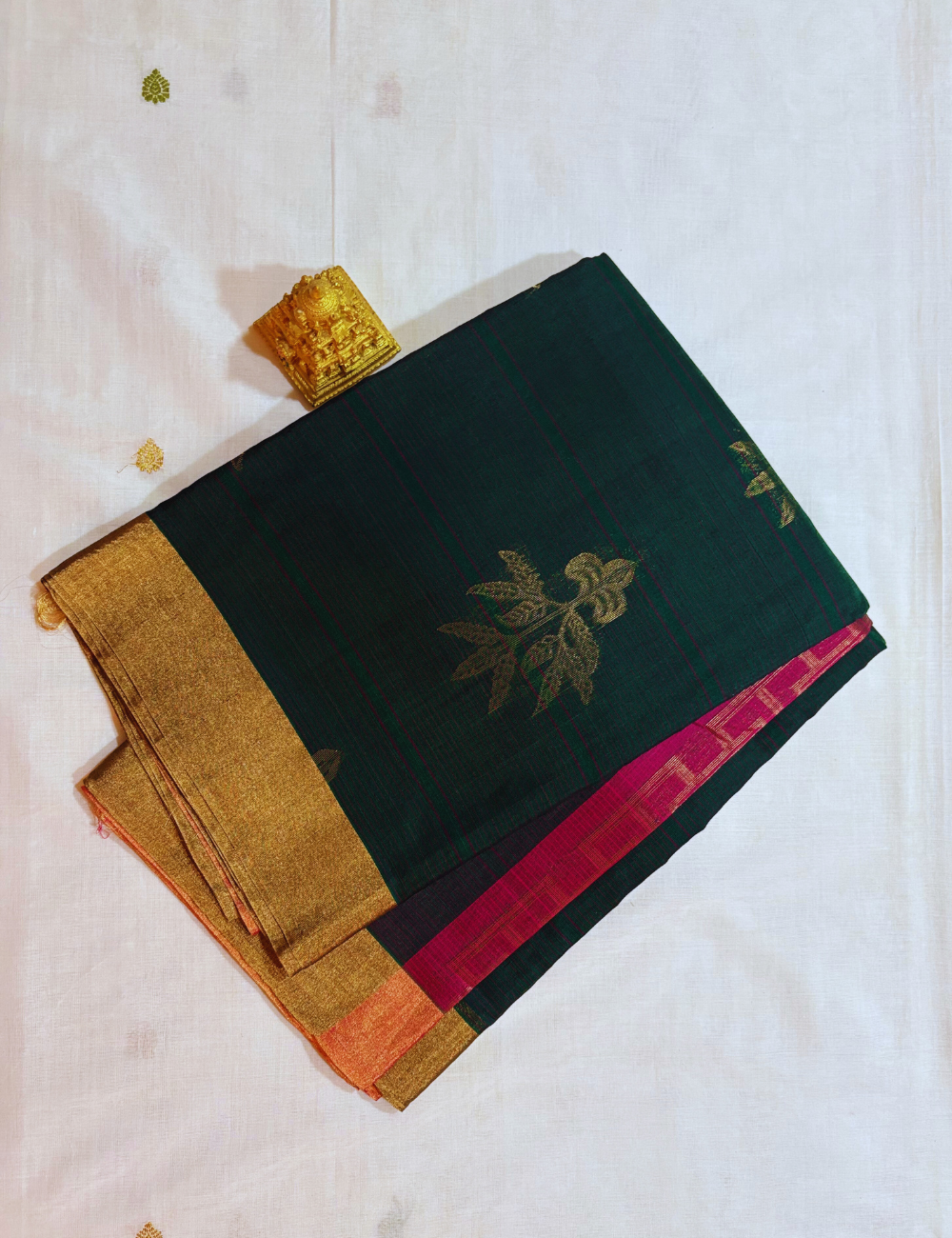 Green & Pink with Golden Zari Silk  Cotton Saree
