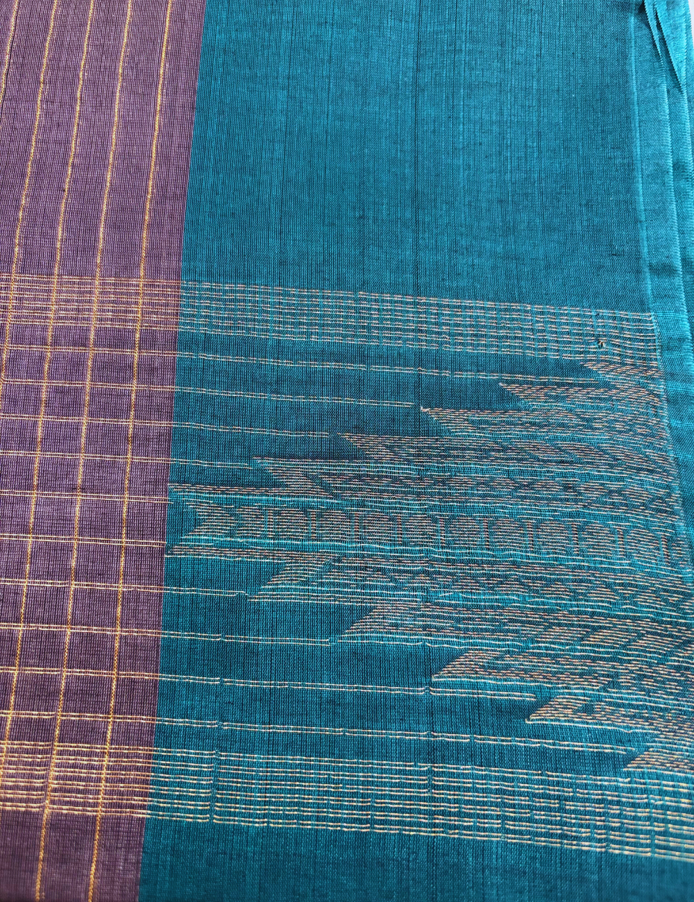 Black with Teal Green Border  Silk Cotton Saree