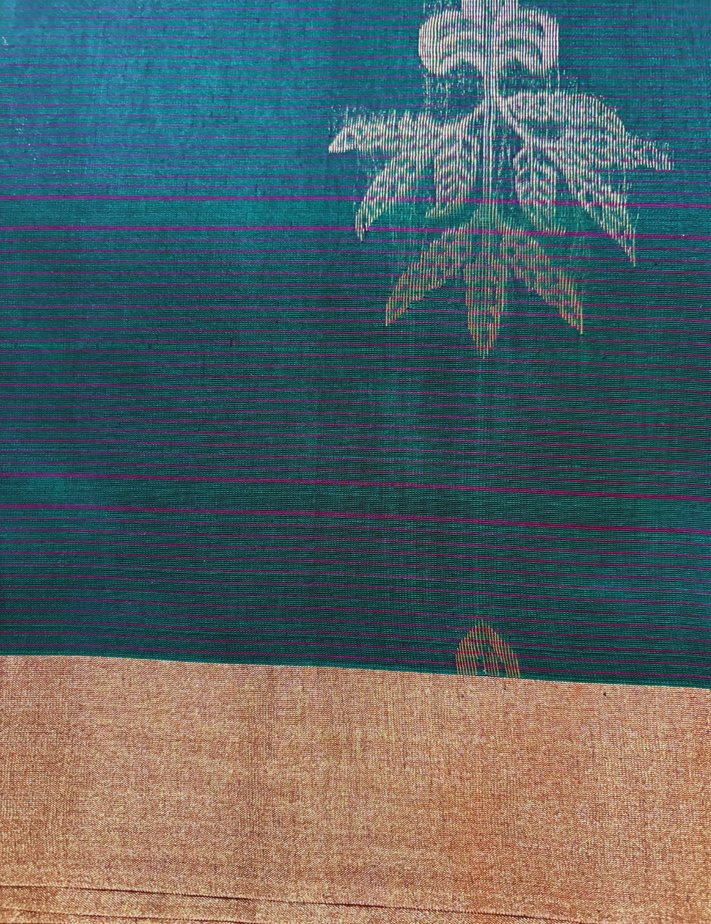 Green & Pink with Golden Zari Silk  Cotton Saree