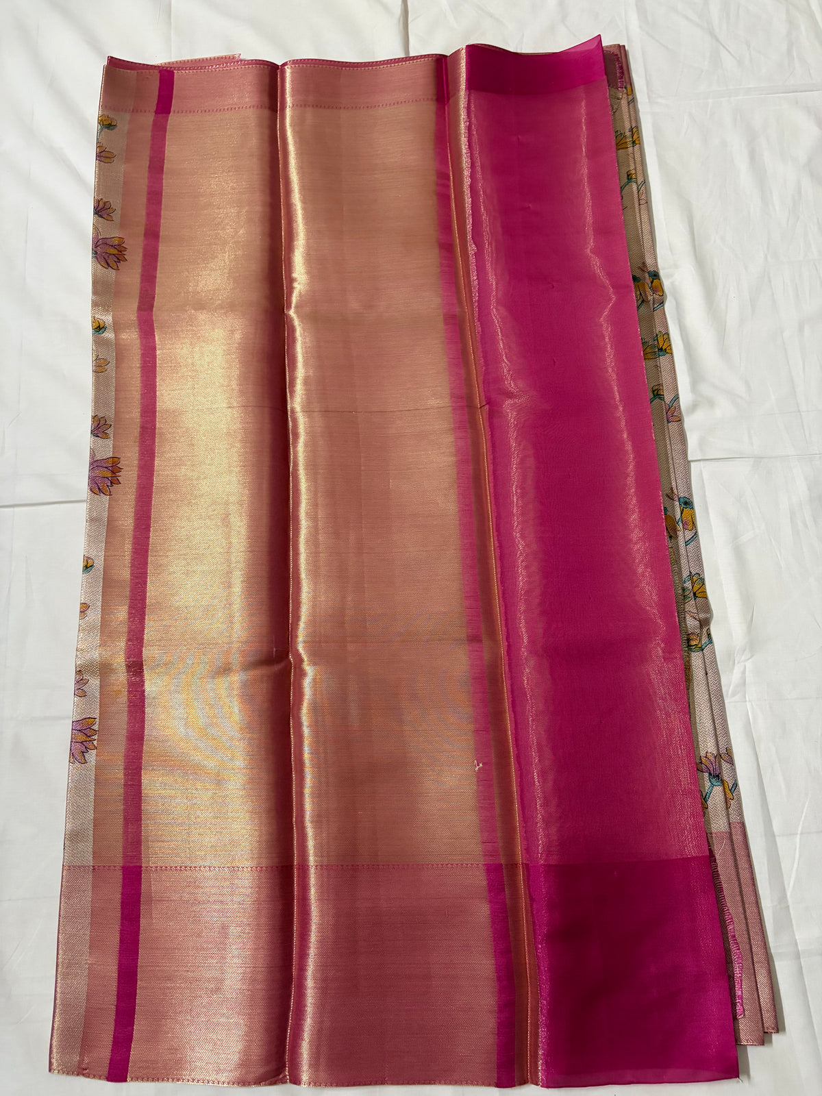 Elegant Floral Designer Silk Saree with Pink Zari Border