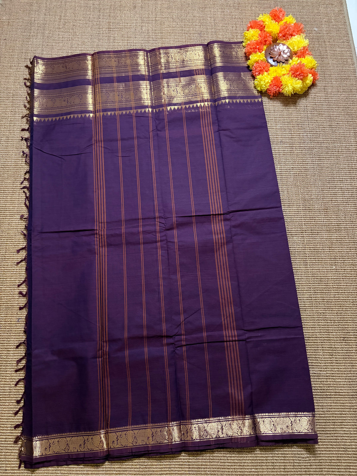 Coffee Brown Pure Kaanji Cotton Saree with Gold Zari Border
