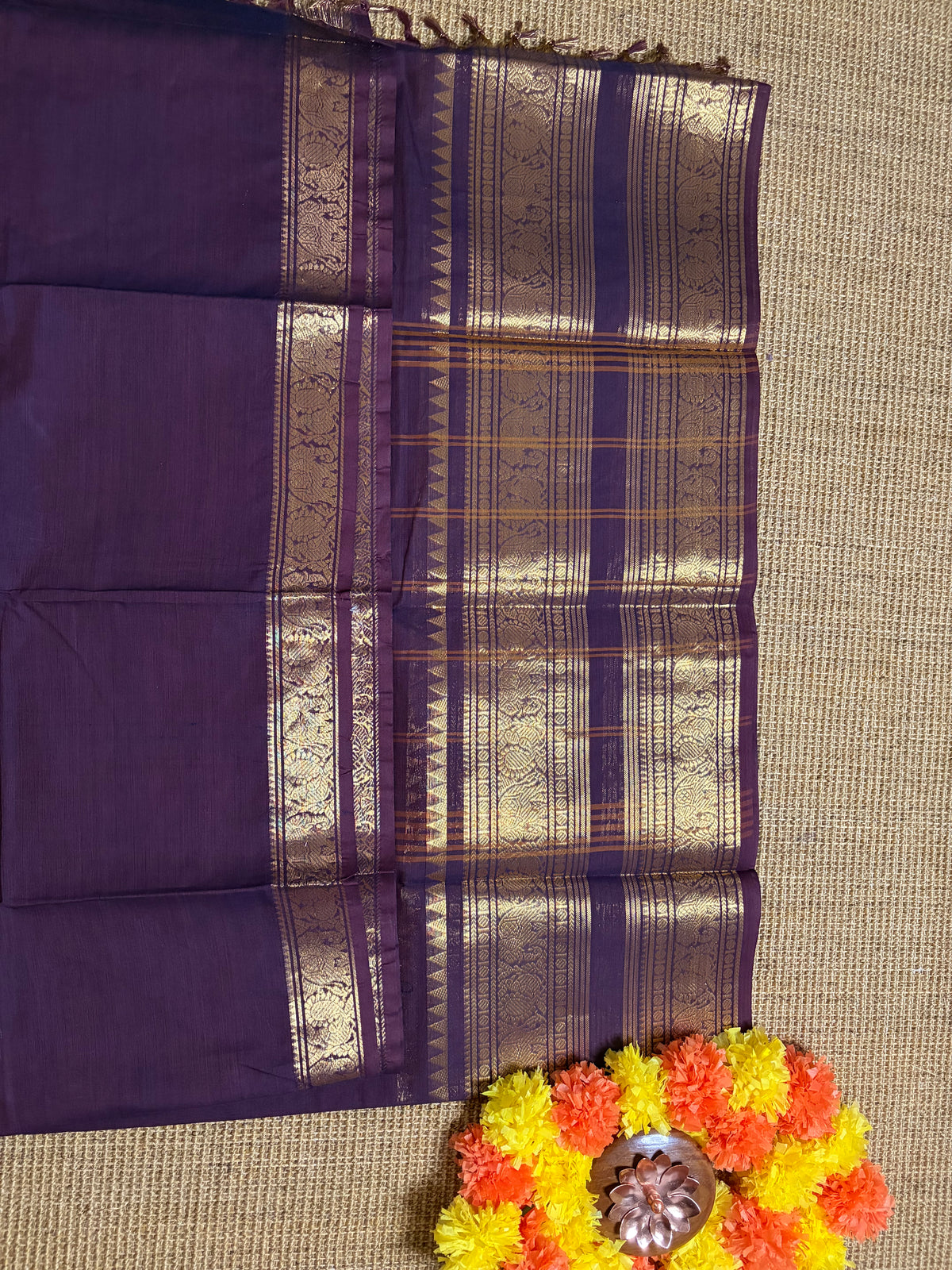 Coffee Brown Pure Kaanji Cotton Saree with Gold Zari Border