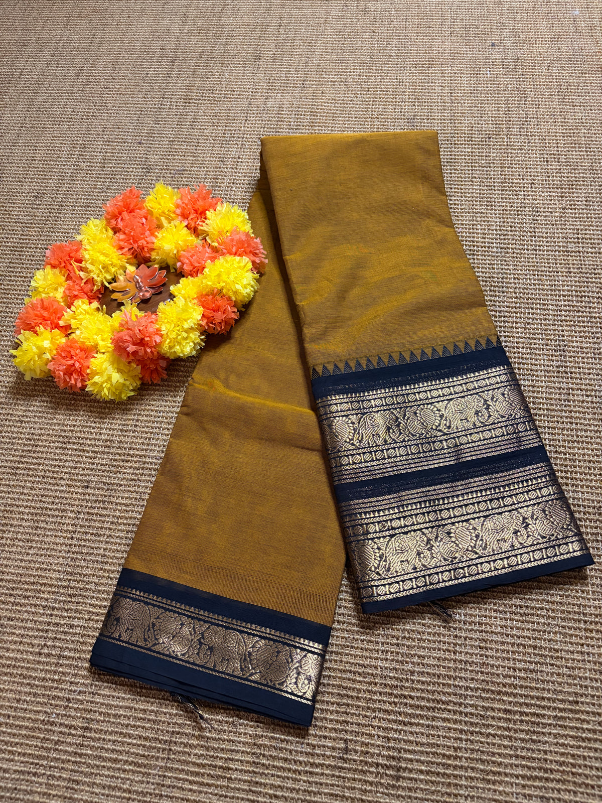 Mustard Yellow Pure Kaanji Cotton Saree